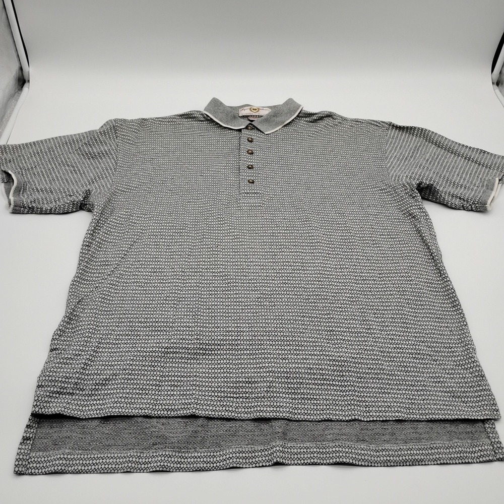 Byron Nelson Eleven Straight Mens Large Polo Shirt Black White Cotton Lisle L